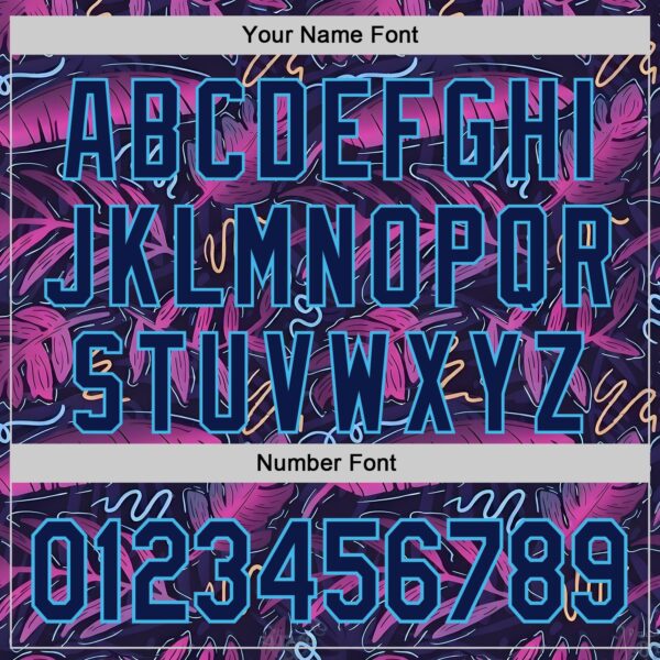 Custom Black Navy Purple-Sky Blue Cyber Tropical Palm Trees Music Festival Authentic Baseball Jersey