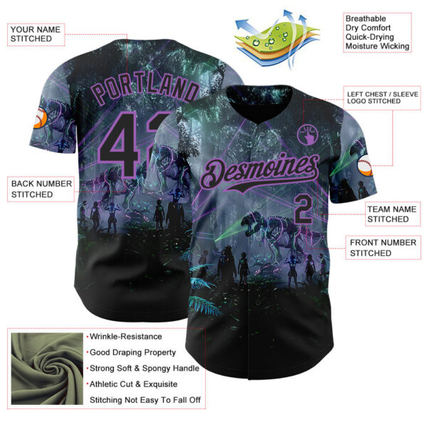 Custom Black-Medium Purple Cyber Tropical Palm Trees Gothic Fantasy Authentic Baseball Jersey