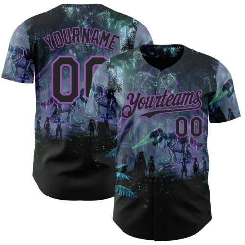 3DPattern14934 Custom Black-Medium Purple Cyber Tropical Palm Trees Gothic Fantasy Authentic Baseball Jersey