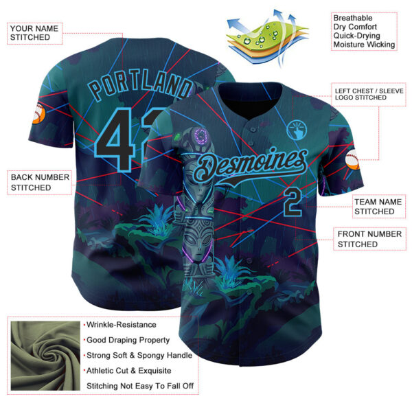 Custom Blue Black-Sky Blue Cyber Tropical Palm Trees Gothic Fantasy Authentic Baseball Jersey