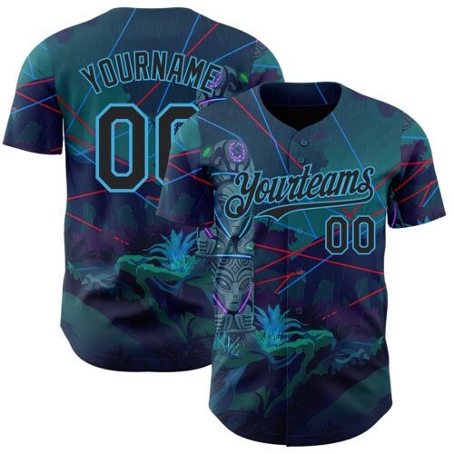 3DPattern14935 Custom Blue Black-Sky Blue Cyber Tropical Palm Trees Gothic Fantasy Authentic Baseball Jersey