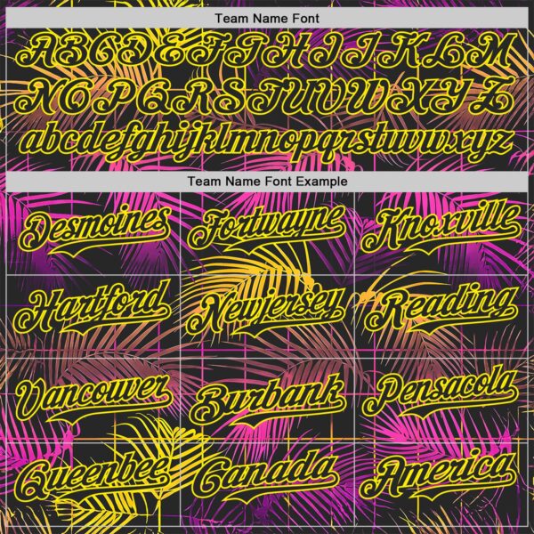 Custom Black Purple-Light Yellow Cyber Tropical Palm Trees Music Festival Authentic Baseball Jersey