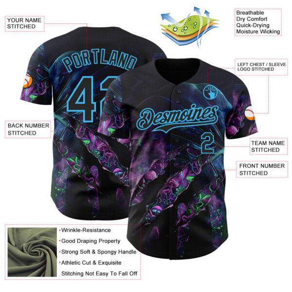 Custom Black-Sky Blue Cyber Tropical Palm Trees Gothic Fantasy Gothic Fantasy Authentic Baseball Jersey