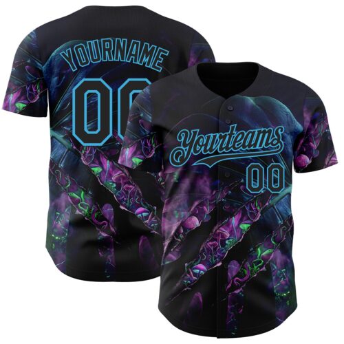 3DPattern14937 Custom Black-Sky Blue Cyber Tropical Palm Trees Gothic Fantasy Gothic Fantasy Authentic Baseball Jersey