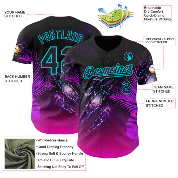 Custom Black Purple-Lakes Blue Cyber Tropical Palm Trees Gothic Fantasy Gothic Fantasy Authentic Baseball Jersey