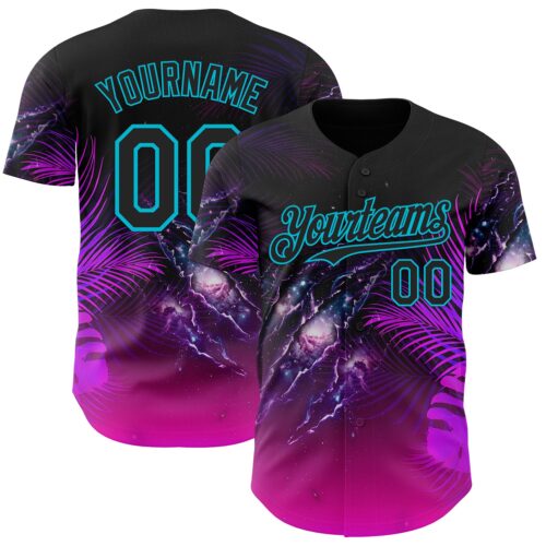 3DPattern14938 Custom Black Purple-Lakes Blue Cyber Tropical Palm Trees Gothic Fantasy Gothic Fantasy Authentic Baseball Jersey
