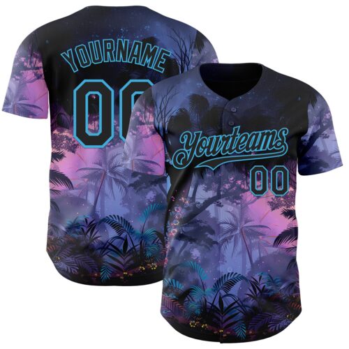 3DPattern14939 Custom Blue Black Purple-Sky Blue Cyber Tropical Palm Trees Music Festival Authentic Baseball Jersey