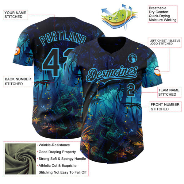Custom Blue Black-Sky Blue Cyber Tropical Palm Trees Music Festival Gothic Fantasy Authentic Baseball Jersey
