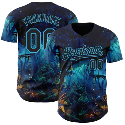 3DPattern14940 Custom Blue Black-Sky Blue Cyber Tropical Palm Trees Music Festival Gothic Fantasy Authentic Baseball Jersey