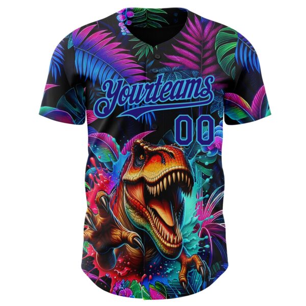 Custom Black Dark Purple-Sky Blue Cyber Tropical Palm Trees Music Festival Gothic Fantasy Authentic Baseball Jersey