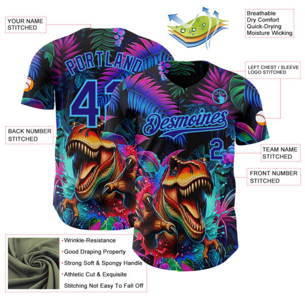 Custom Black Dark Purple-Sky Blue Cyber Tropical Palm Trees Music Festival Gothic Fantasy Authentic Baseball Jersey