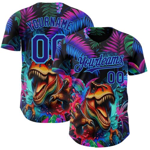 3DPattern14941 Custom Black Dark Purple-Sky Blue Cyber Tropical Palm Trees Music Festival Gothic Fantasy Authentic Baseball Jersey