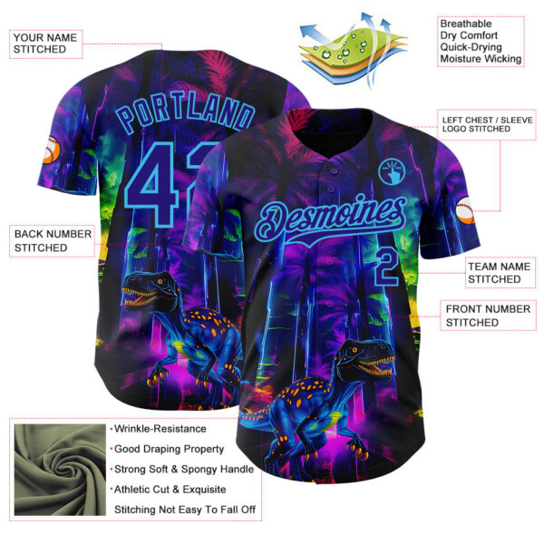 Custom Black Dark Purple Purple-Sky Blue Cyber Tropical Palm Trees Music Festival Gothic Fantasy Authentic Baseball Jersey