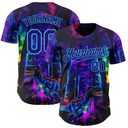 3DPattern14942 Custom Black Dark Purple Purple-Sky Blue Cyber Tropical Palm Trees Music Festival Gothic Fantasy Authentic Baseball Jersey