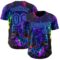 Custom Black Dark Purple Purple-Sky Blue Cyber Tropical Palm Trees Music Festival Gothic Fantasy Authentic Baseball Jersey