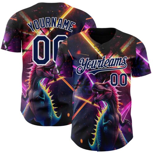 3DPattern14943 Custom Black Navy Purple-White Cyber Tropical Palm Trees Music Festival Gothic Fantasy Authentic Baseball Jersey