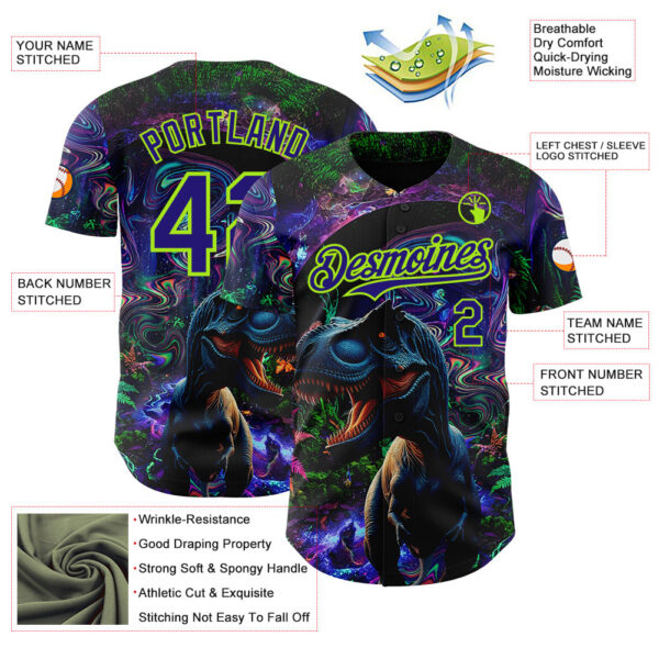 Custom Black Dark Purple-Neon Green Cyber Tropical Palm Trees Music Festival Gothic Fantasy Authentic Baseball Jersey