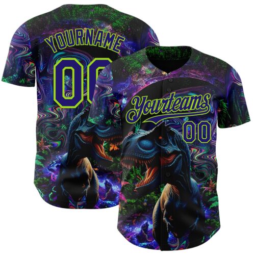 3DPattern14944 Custom Black Dark Purple-Neon Green Cyber Tropical Palm Trees Music Festival Gothic Fantasy Authentic Baseball Jersey