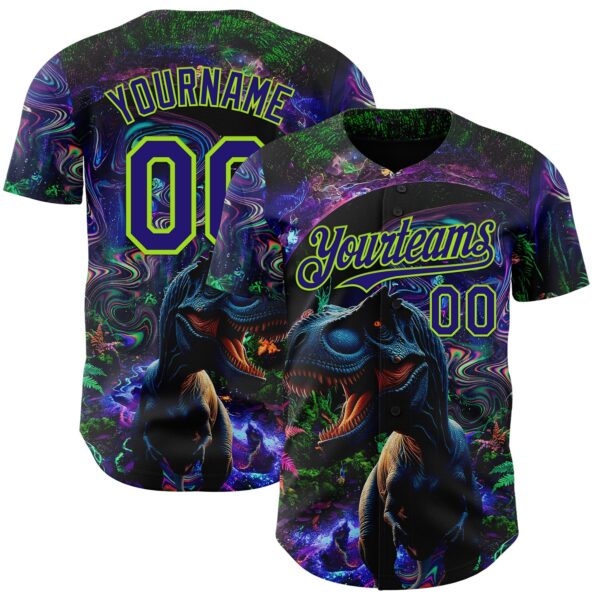 Custom Black Dark Purple-Neon Green Cyber Tropical Palm Trees Music Festival Gothic Fantasy Authentic Baseball Jersey