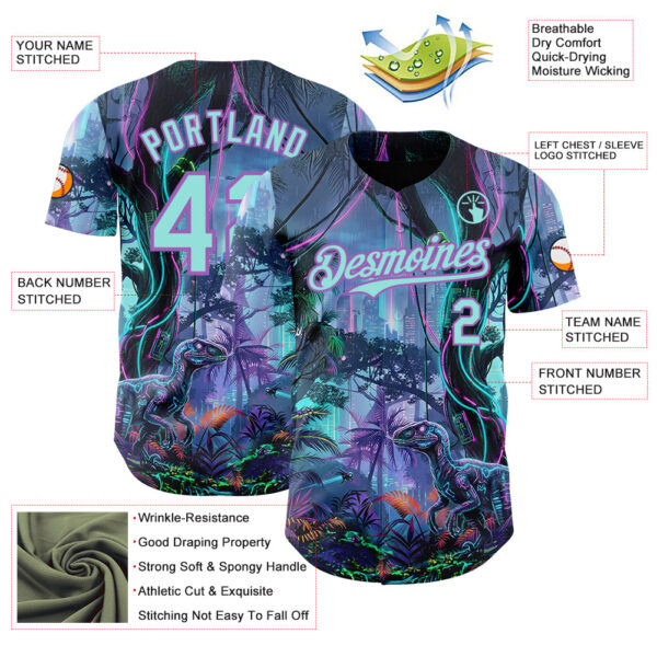 Custom Black Ice Blue-Medium Purple Cyber Tropical Palm Trees Music Festival Gothic Fantasy Authentic Baseball Jersey
