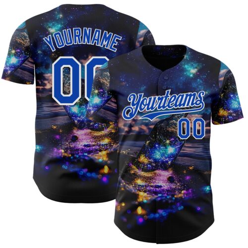 3DPattern14946 Custom Blue Thunder Blue-White Galaxy Star Authentic Baseball Jersey