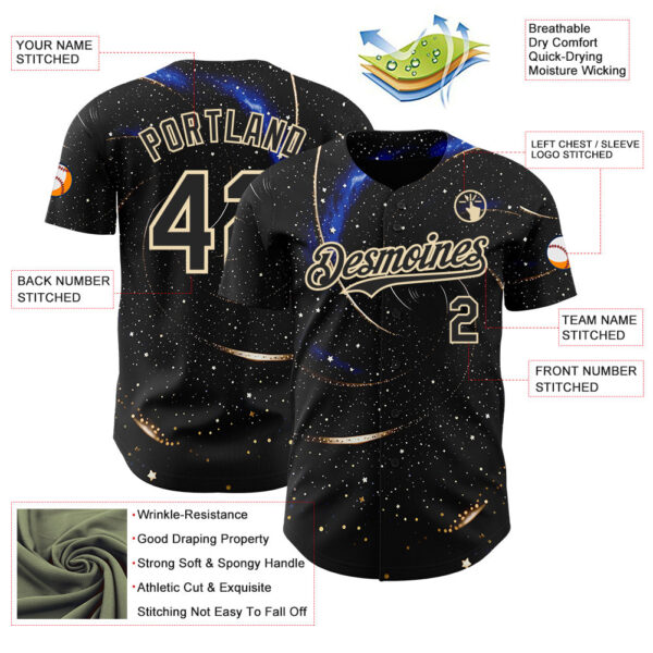Custom Black-Cream Galaxy Star Authentic Baseball Jersey