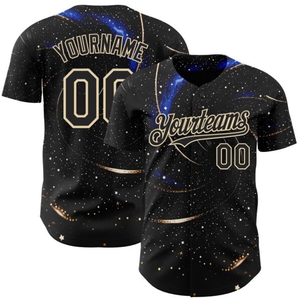 Custom Black-Cream Galaxy Star Authentic Baseball Jersey