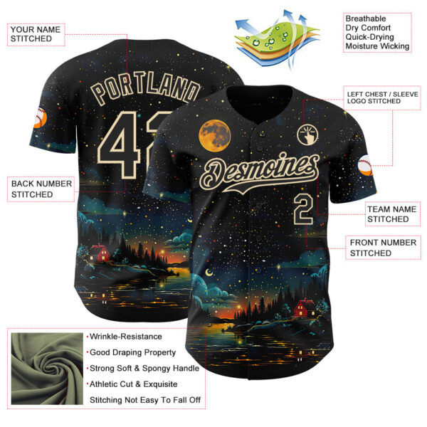 Custom Black-Cream Galaxy Star Authentic Baseball Jersey