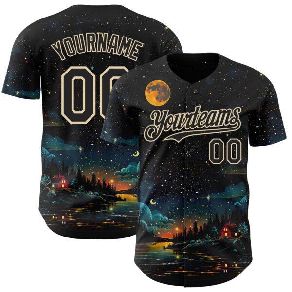 Custom Black-Cream Galaxy Star Authentic Baseball Jersey