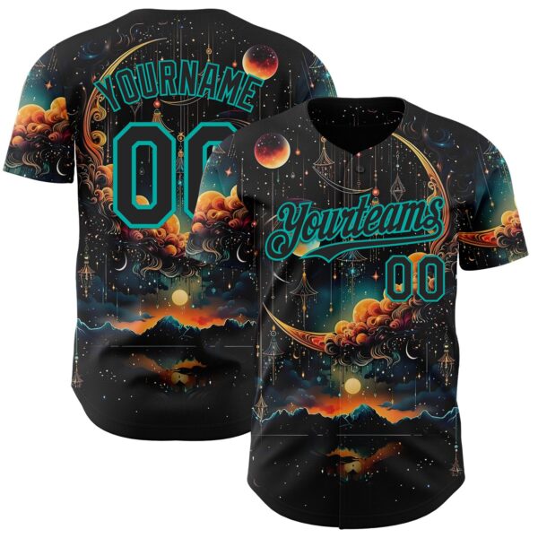 Custom Black-Aqua Galaxy Star Nebula Authentic Baseball Jersey