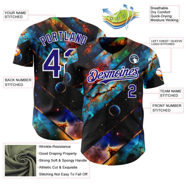 Custom Black Dark Purple-White Galaxy Star Nebula Authentic Baseball Jersey