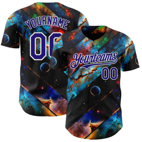 3DPattern14950 Custom Black Dark Purple-White Galaxy Star Nebula Authentic Baseball Jersey