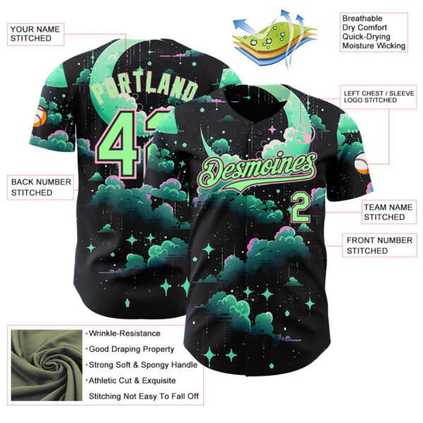Custom Black Pea Green-Light Pink Galaxy Star Nebula Authentic Baseball Jersey