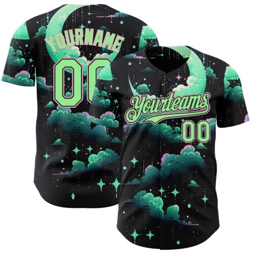 3DPattern14951 Custom Black Pea Green-Light Pink Galaxy Star Nebula Authentic Baseball Jersey