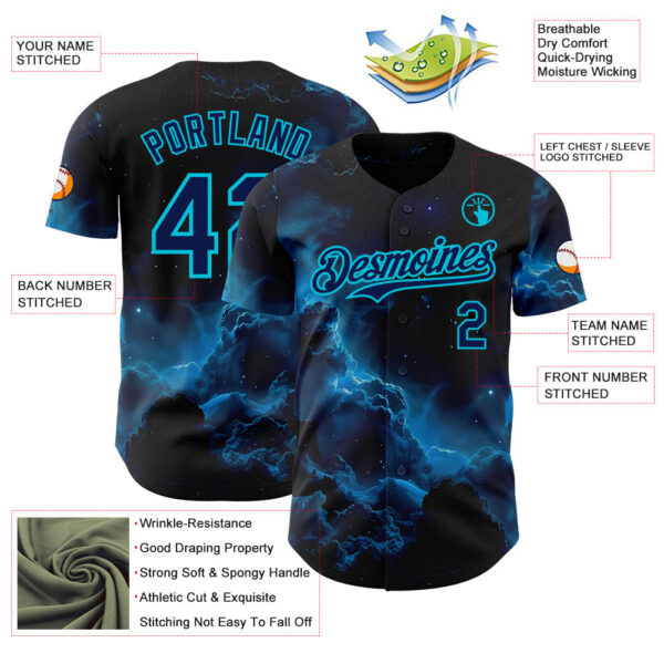 Custom Black Navy-Lakes Blue Galaxy Star Nebula Authentic Baseball Jersey