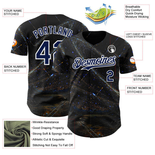 Custom Black Navy-White Galaxy Star Authentic Baseball Jersey