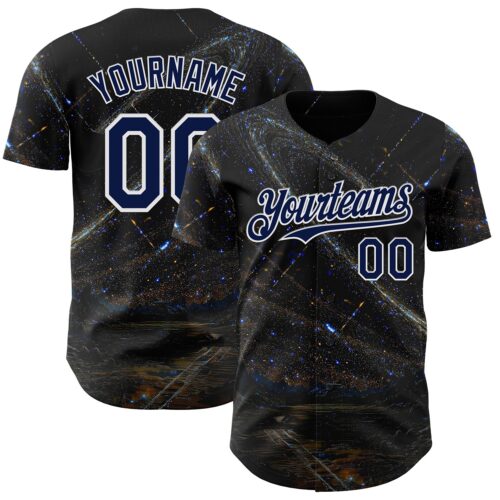 3DPattern14953 Custom Black Navy-White Galaxy Star Authentic Baseball Jersey