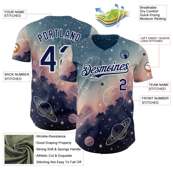 Custom Blue Navy Light Pink-White Galaxy Star Nebula Authentic Baseball Jersey