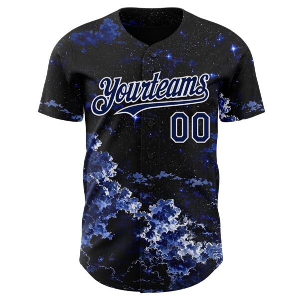 Custom Black Navy-White Galaxy Star Nebula Authentic Baseball Jersey