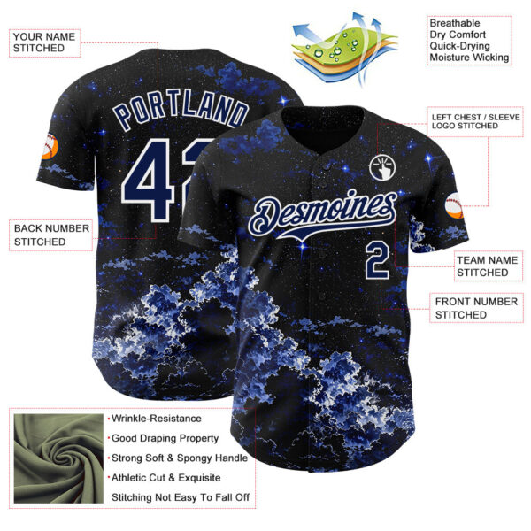 Custom Black Navy-White Galaxy Star Nebula Authentic Baseball Jersey