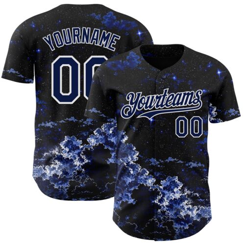 3DPattern14955 Custom Black Navy-White Galaxy Star Nebula Authentic Baseball Jersey