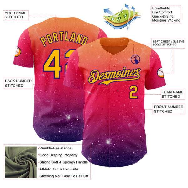 Custom Orange Gold Red-Dark Purple Galaxy Star Gradient Authentic Baseball Jersey