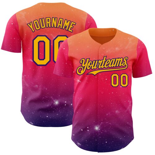 3DPattern14956 Custom Orange Gold Red-Dark Purple Galaxy Star Gradient Authentic Baseball Jersey