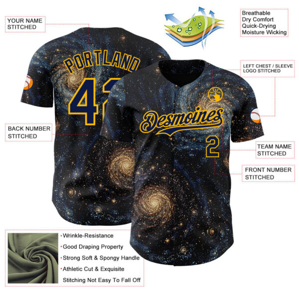 Custom Black Navy-Gold Galaxy Star Authentic Baseball Jersey