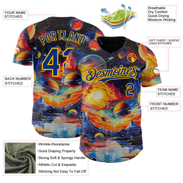 Custom Black Royal-Gold Galaxy Star Nebula Authentic Baseball Jersey