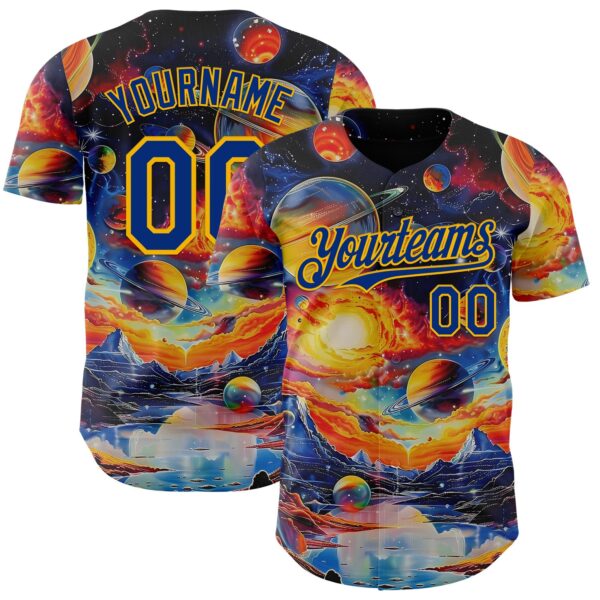 Custom Black Royal-Gold Galaxy Star Nebula Authentic Baseball Jersey