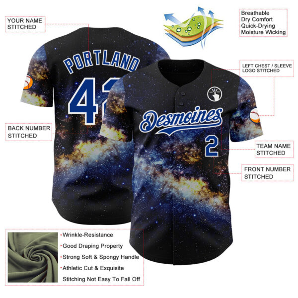Custom Black Royal-White Galaxy Star Nebula Authentic Baseball Jersey