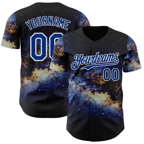 3DPattern14959 Custom Black Royal-White Galaxy Star Nebula Authentic Baseball Jersey
