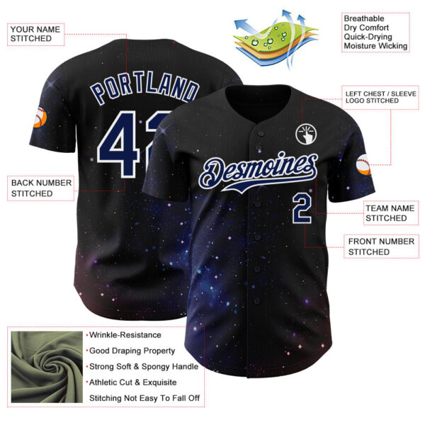 Custom Black Navy-White Galaxy Star Authentic Baseball Jersey