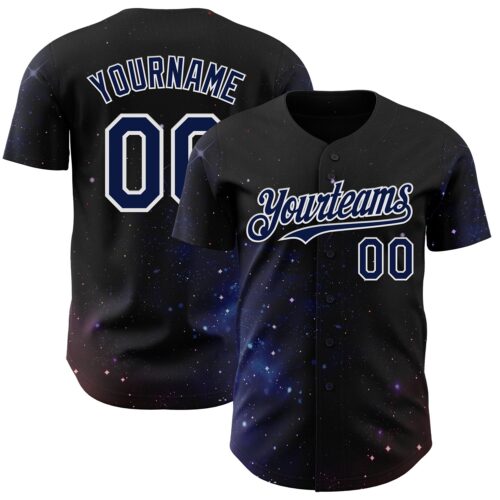 3DPattern14960 Custom Black Navy-White Galaxy Star Authentic Baseball Jersey
